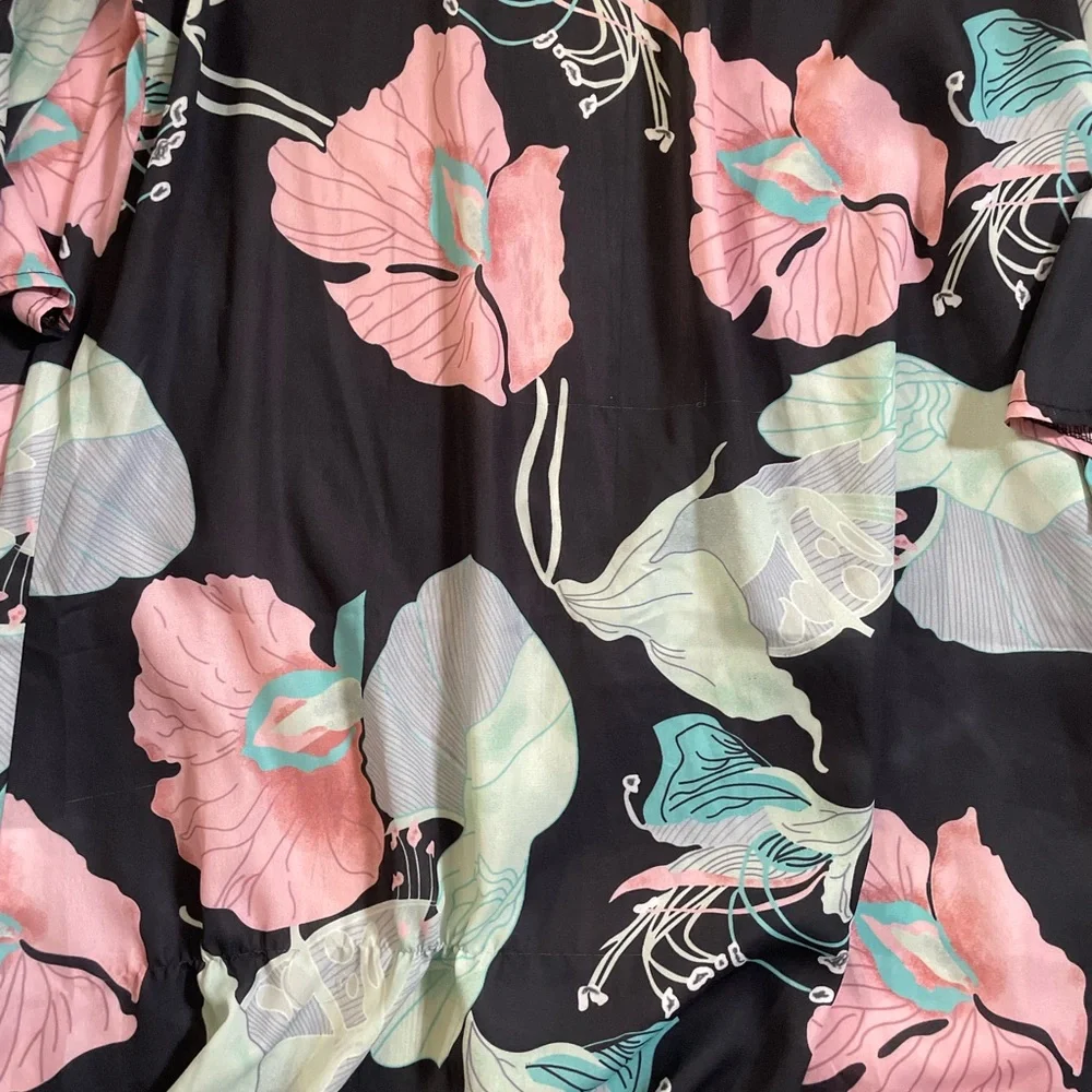 Women's 3/4 Sleeve Floral Kimono Cardigan Sheer Loose Fit Shawl Chiffon Cover-Up - Picture 9 of 12